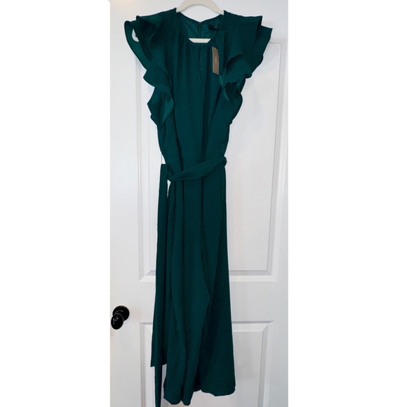 J. Crew Ruffle Sleeve Jumpsuit in 365 Crepe Emerald Green Sz 16 NWT - Picture 8 of 12